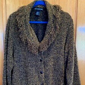 Nina Leonard Knit Button Down Front Cardigan Sweater Top Fringe Collar Sz: XL